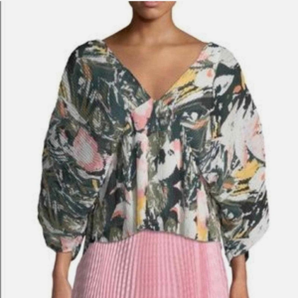 Club Monaco Whitean Crinkle Floral-Print Top